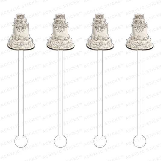 Black & White Wedding Cake Acrylic Stir Sticks