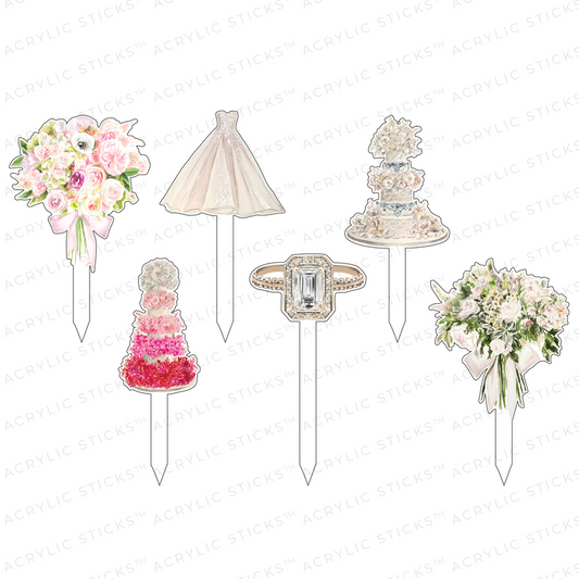 Pretty In Pink Wedding Acrylic Party Pik Sticks Combo