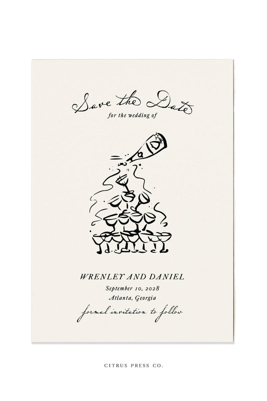 Champagne Glass Tower Doodle Save The Date | Wrenley