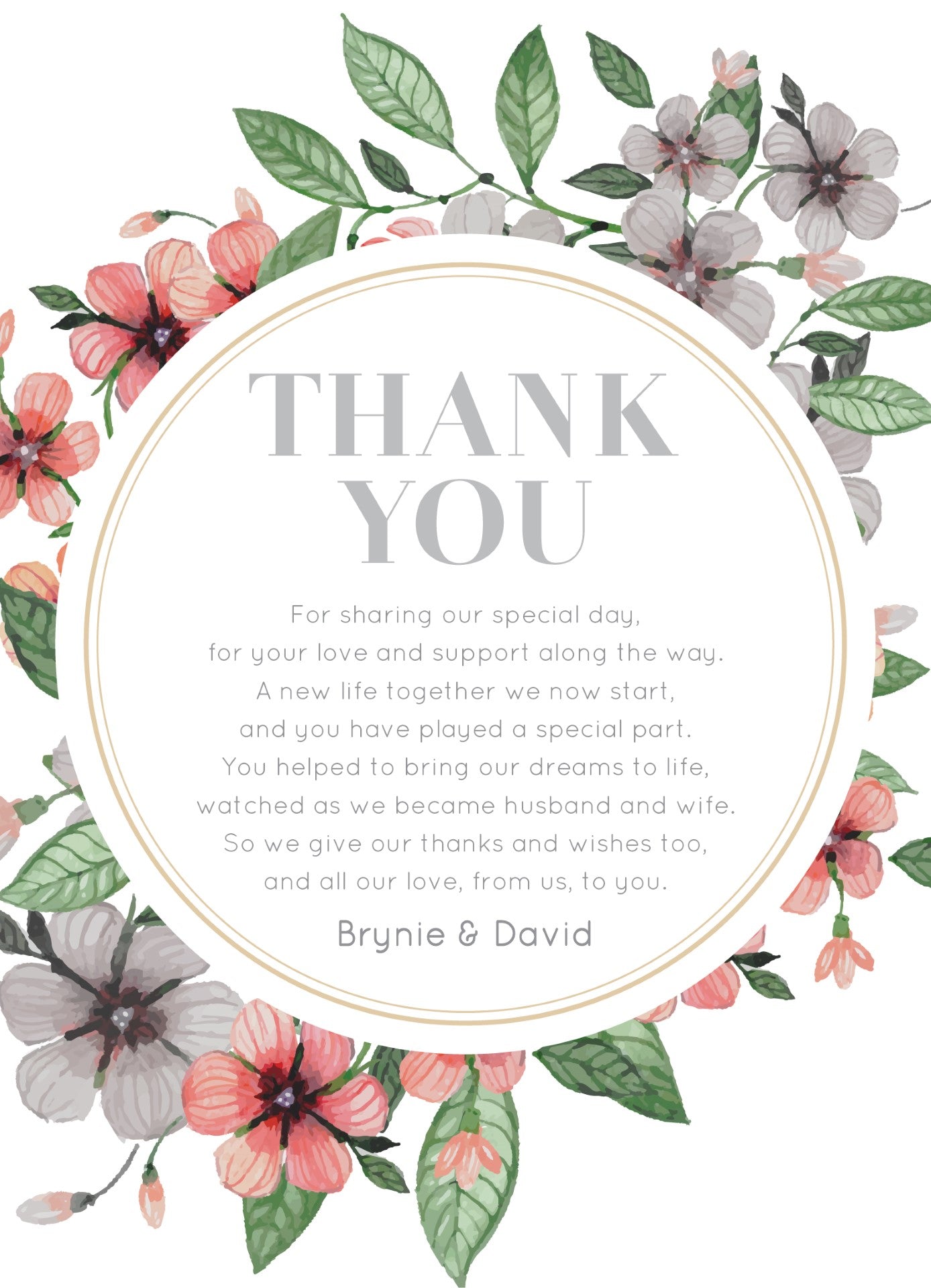 Floral Circle Invitation Set Thank You Card by Brynie L.