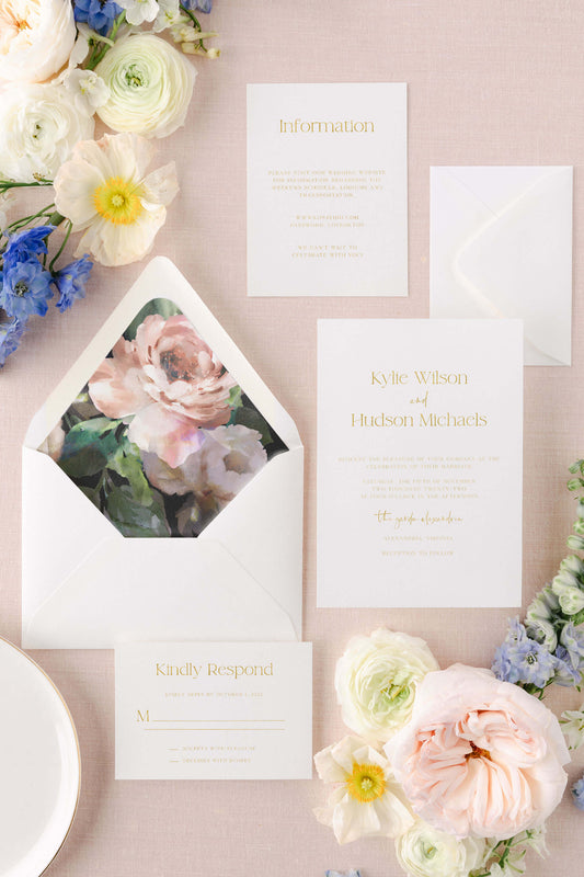 White And Gold Wedding Invitations | The Kylie