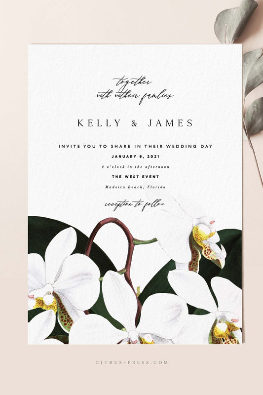Modern White Orchid Wedding Invitation | Kelly