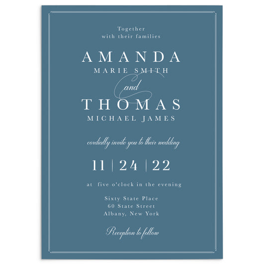 Formal Blue Wedding Invitation