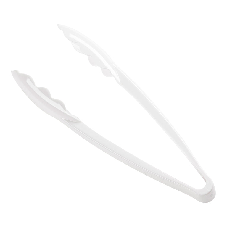 9" White Disposable Plastic Serving Tongs