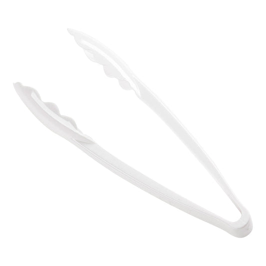 9" White Disposable Plastic Serving Tongs
