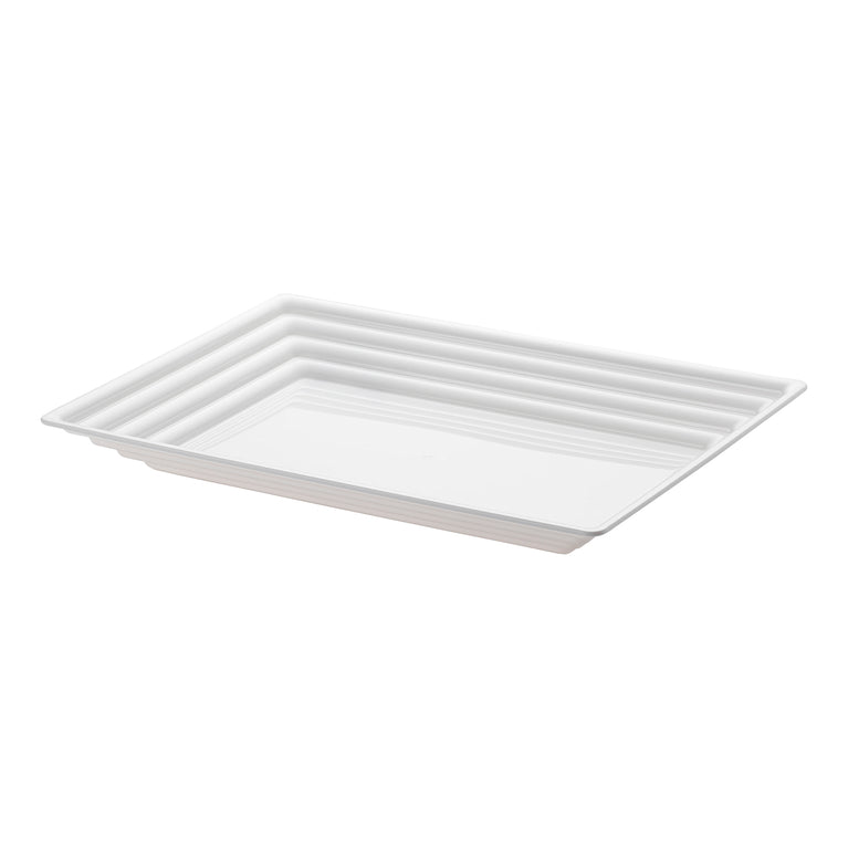 9" x 13" White Rectangular with Groove Rim Plastic Serving Trays