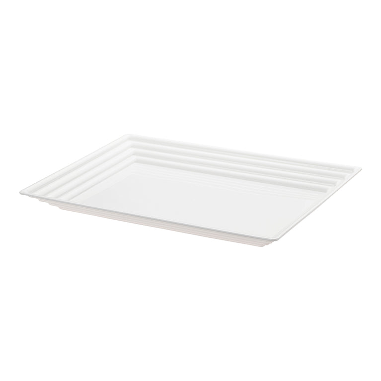 11" x 16" White Rectangular with Groove Rim Plastic Serving Trays