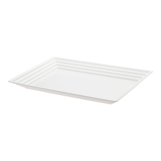 11" x 16" White Rectangular with Groove Rim Plastic Serving Trays