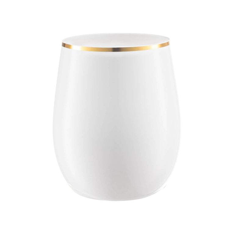 12 oz. White with Gold Elegant Stemless Plastic Wine Glasses