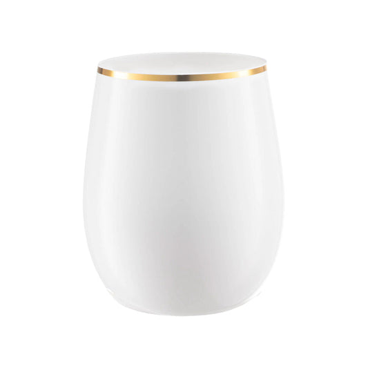 12 oz. White with Gold Elegant Stemless Plastic Wine Glasses
