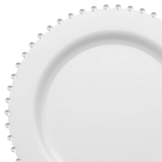 White with Silver Pearl String Round Disposable Plastic Dinner Plates (10€�)