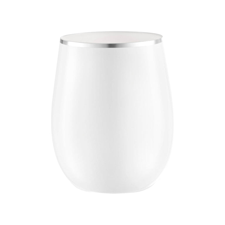 12 oz. White with Silver Elegant Stemless Plastic Wine Glasses