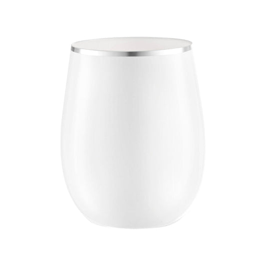 12 oz. White with Silver Elegant Stemless Plastic Wine Glasses