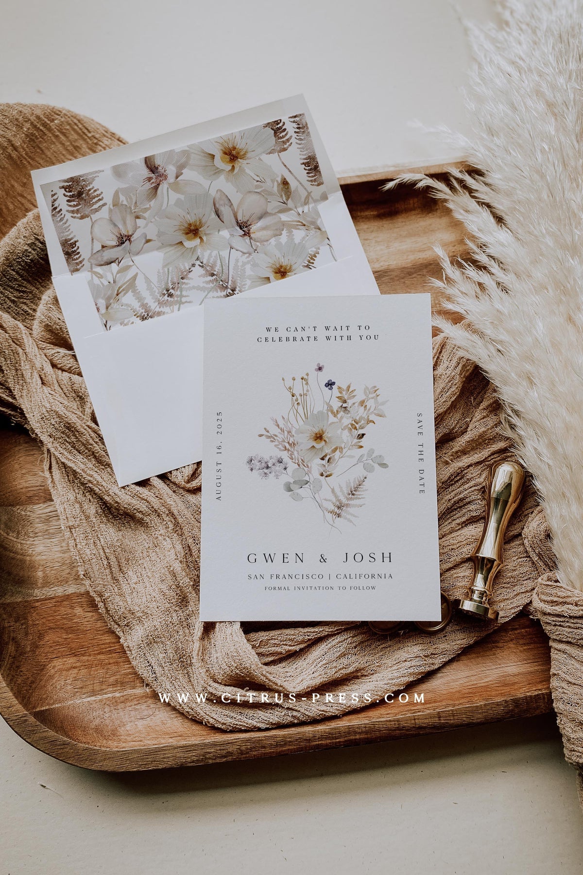 Neutral Wildflower Save The Date | Printable Template