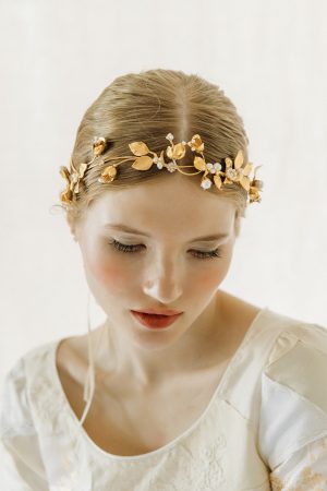 Gratitude Floral Gilded Bridal Crown No. 2377
