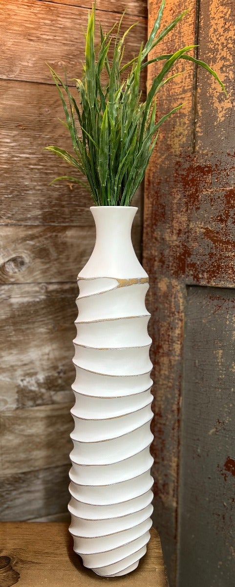 24" White Ribbed Vase