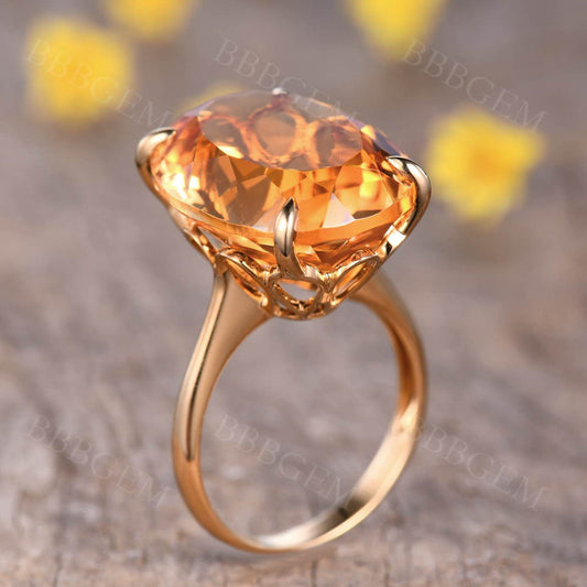 16 Carat Natural Yellow Citrine Engagement Ring 18x14mm Oval Yellow Crystal Statement Ring Anniversary Gifts Jewelry For Women