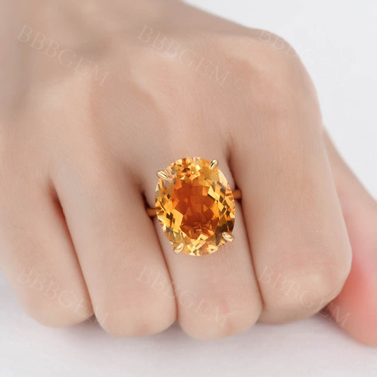 16 Carat Natural Yellow Citrine Engagement Ring 18x14mm Oval Yellow Crystal Statement Ring Anniversary Gifts Jewelry For Women