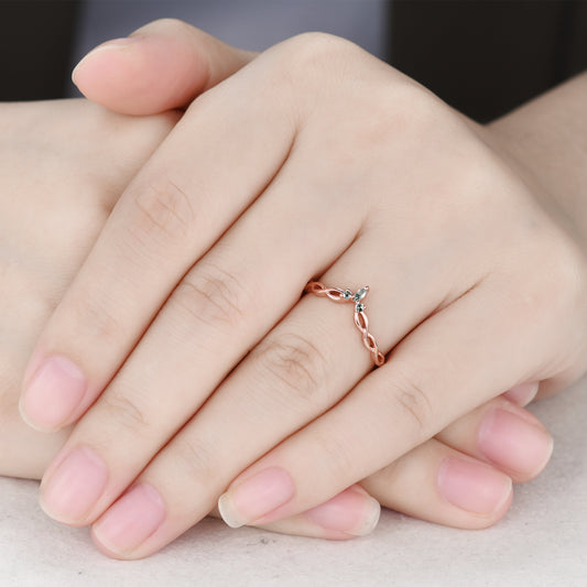 Green Moss Agate Wedding Band Rose Gold Infinity Curved Matching Ring