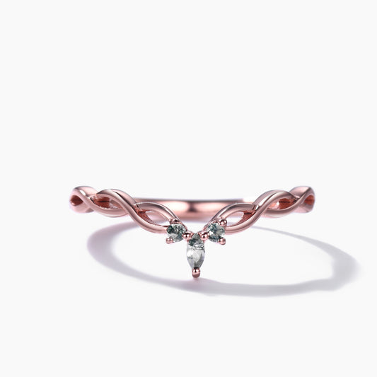 Green Moss Agate Wedding Band Rose Gold Infinity Curved Matching Ring