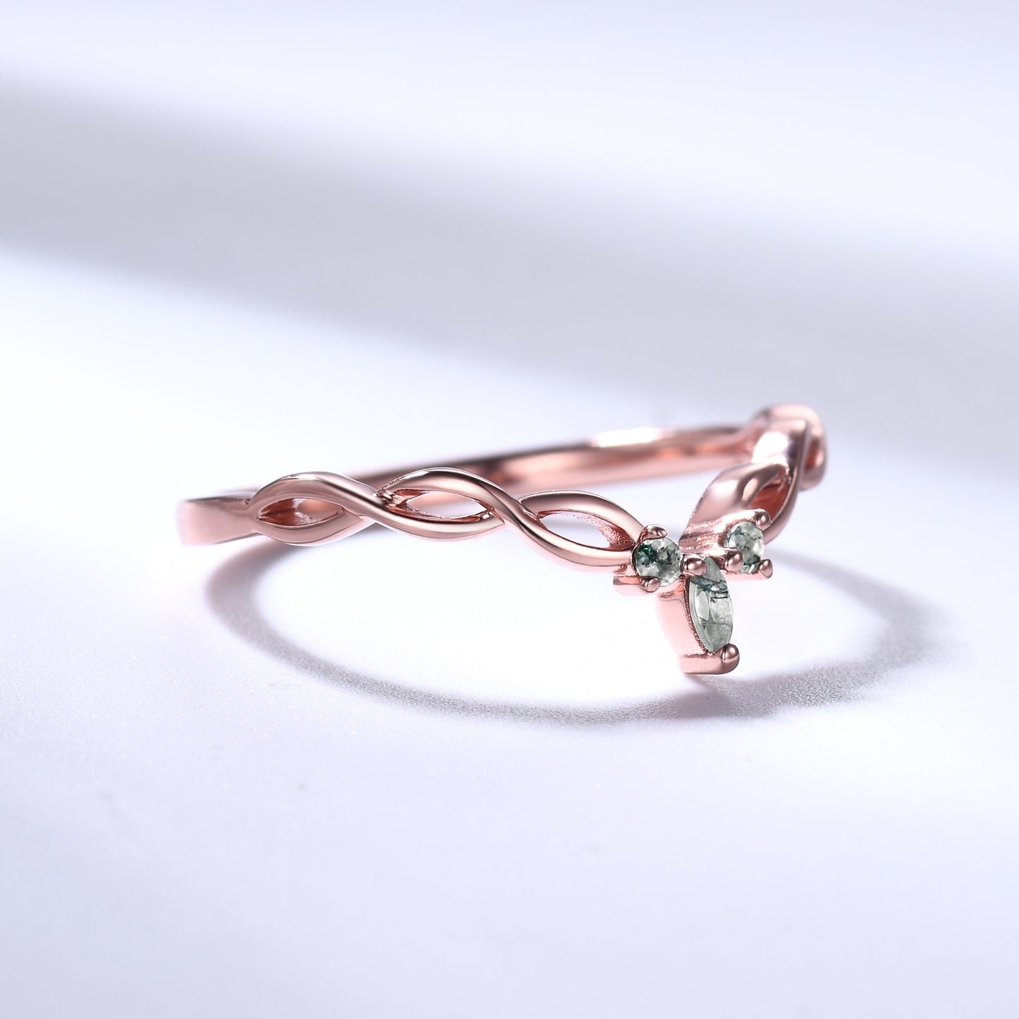 Green Moss Agate Wedding Band Rose Gold Infinity Curved Matching Ring