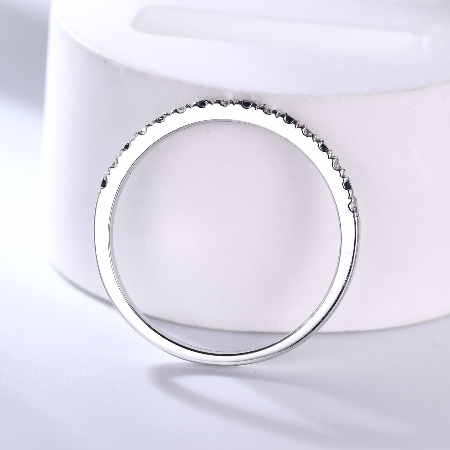 Galaxy Blue Sandstone Wedding Ring Moissanite Half Eternity 2mm Stacking Band