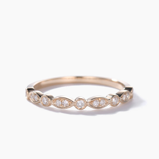 Diamond Wedding Rings For Her 14k Rose Gold Antique Art Deco Half Eternity Band Milgrain Annivery Ring