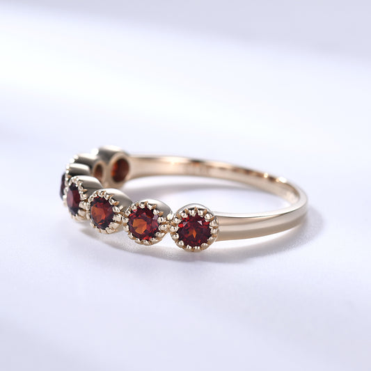 Garnet Wedding Band 14k Gold Ring Milgrain 3mm Birthstone Birthday Gift For Her