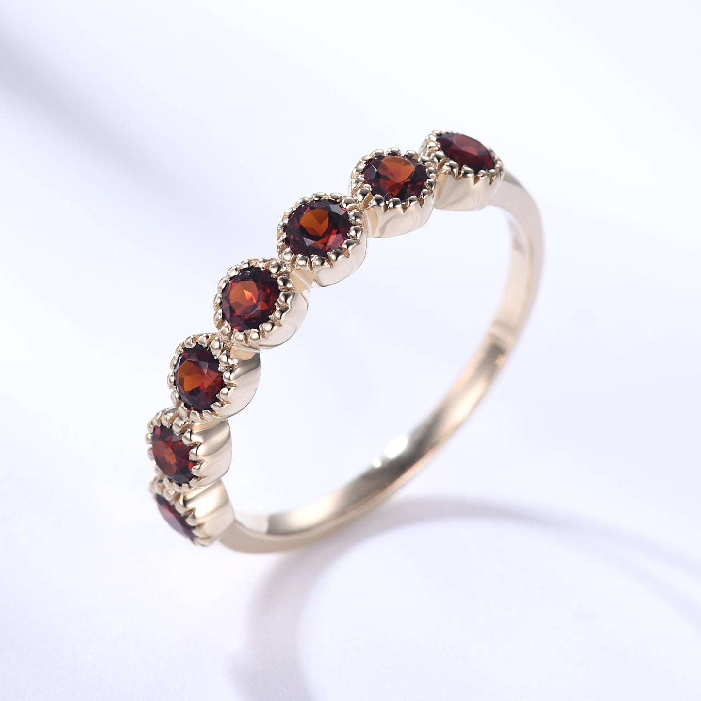 Garnet Wedding Band 14k Gold Ring Milgrain 3mm Birthstone Birthday Gift For Her