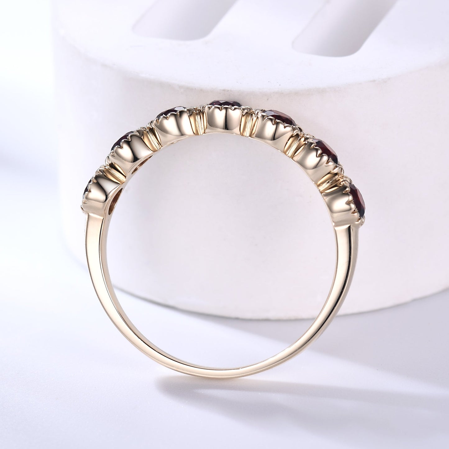 Garnet Wedding Band 14k Gold Ring Milgrain 3mm Birthstone Birthday Gift For Her