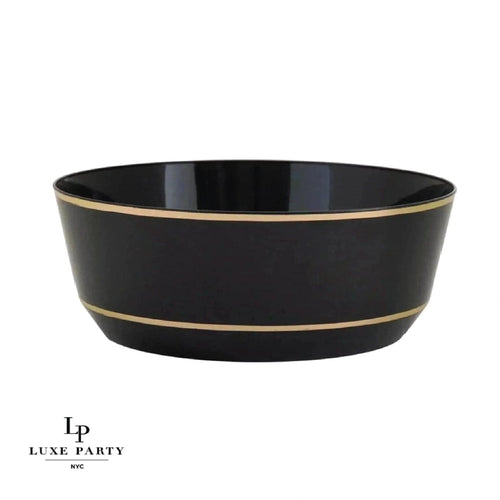 14 Oz. Round Black Gold Plastic Soup Bowls | 10 Pack