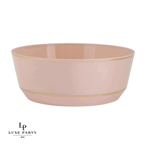 14 Oz. Round Blush Pink and Gold Plastic Soup Bowls | 10 Pack