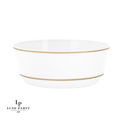 14 Oz. Round White Gold Plastic Soup Bowls | 10 Pack