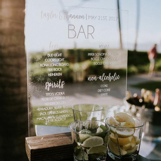 Acrylic Wedding Bar Menu Sign