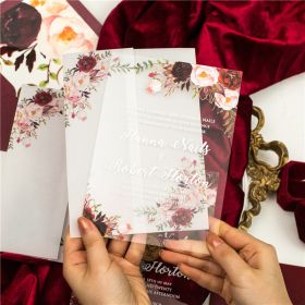 burgundy floal acrylic wedding invitation with vellum pocket CAPV003