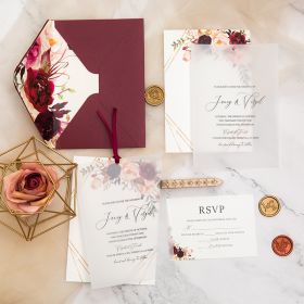 Affordable Burgundy And Blush Floral Wedding Invitation On Vellum Paper Swvl022