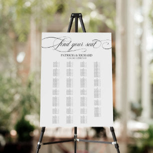 Alphabetical Calligraphy Wedding Seating Chart Foam Board