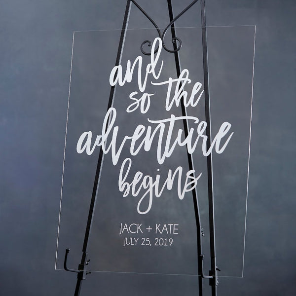 And So The Adventure Begins Modern Acrylic Welcome Sign