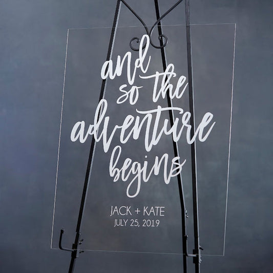 And So The Adventure Begins Modern Acrylic Welcome Sign