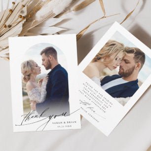 Arch Boho Calligraphy 2 Photo Wedding Thank You Card