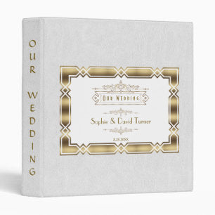 Art Deco Gold White Gatsby 20s Wedding Photo Album 3 Ring Binder