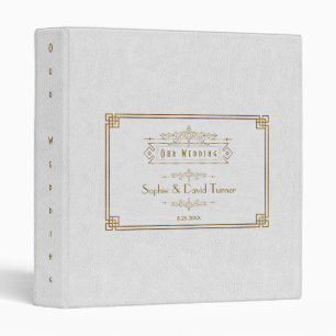 Art Deco White Gatsby 1920s Wedding Photo Album 3 Ring Binder