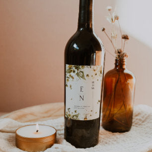 Autumn Wildflower Monogram Wedding Wine Label