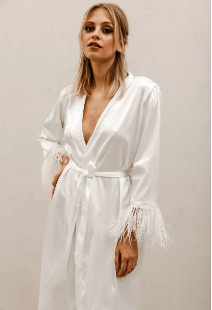 Feather Sleeve Bridal Robe Short