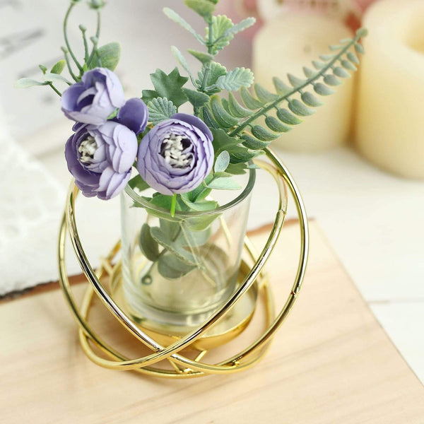 3 Gold 3 in tall Geometric Metal Round Votive Candle Holders Flower Vases