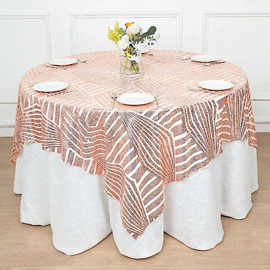 72x72 in Sequined Geometric Design Tulle Square Table Overlay