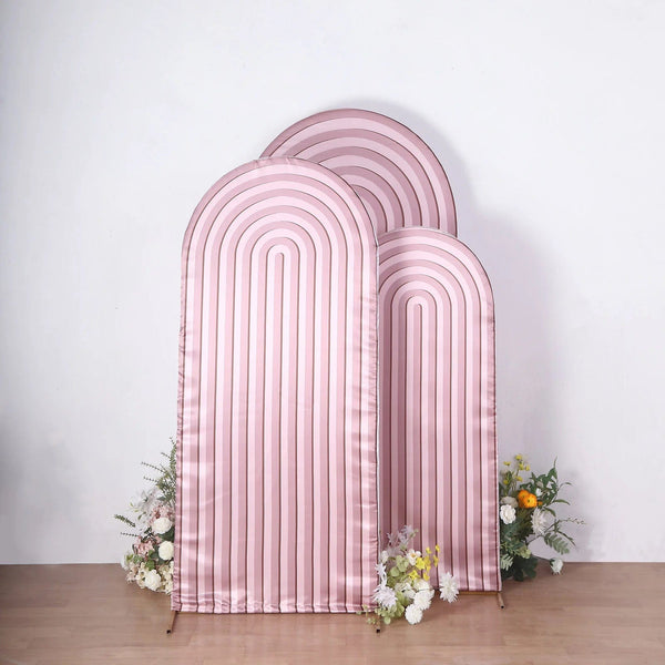 3 Dusty Rose Ripple Satin Round Top Wedding Arch Backdrop Stand Covers