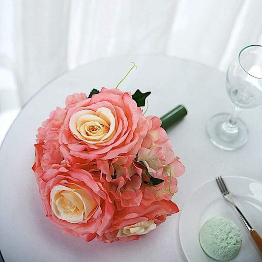 2 pcs 11 in tall Silk Hydrangea and Rose Flowers Bouquets