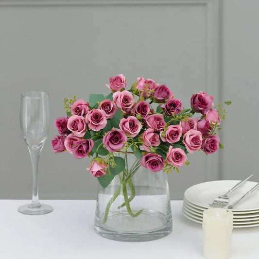2 Bouquets 12 in Artificial Flowers Faux Open Roses Floral Bushes