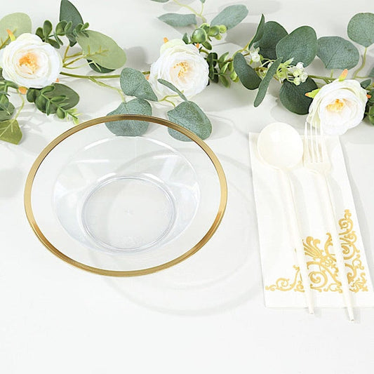 20 pcs 12 oz Clear Plastic Salad Soup Bowls with Gold Rim